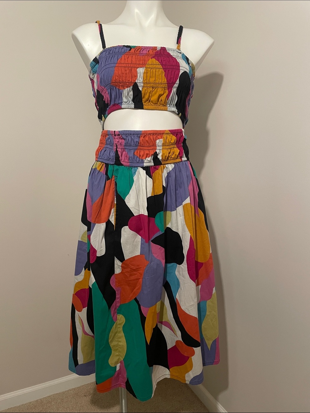 a new day Multicolor Abstract Midi Skirt